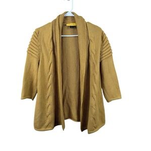St. John Mustard Yellow Wool Blend 3/4 Sleeves Open Front Cardigan Sweater Small